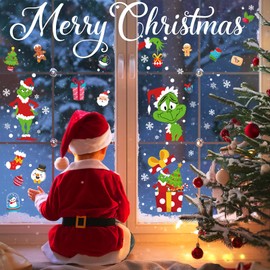 Tyqour 166Pcs Christmas Window Clings for Glass Windows Christmas Elf Faces Snowflake Window Stickers Double Sided Static Window Clings for Xmas Decals Decorations Holiday New Year Party Supplies