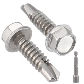 VGBUY 90Pcs #12 x 1 Self Drilling Screws for Metal,410 Stainless Steel Self Tapping Screws,Sheet Metal Screws,Quick Metal Tapping,Hex Washer Head