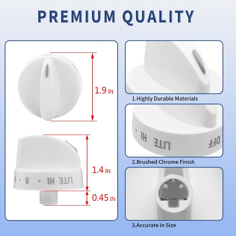 Upgraded 4Pcs 316442500 Range Surface Control Knob White, Burner Knob