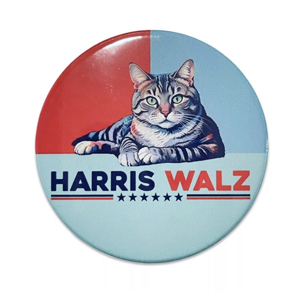 2.25” Harris Walz 2024 Cat Lady Pinback Button Kamala Campaign