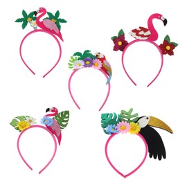 FOMIYES 5pcs Hawaiian Flamingo Luau Headbands with Tropical Palm Leaves and Comfortable Fit Party Hair Accessories for Beach Summer Luaus and Festive Dress Up