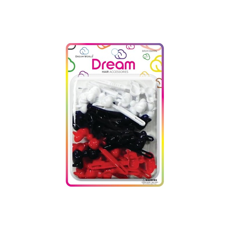 Dream World Self Hinge Barrette Chubby Ribbon Red, White, &