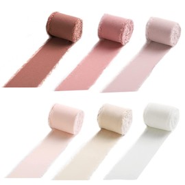 6 Rolls Chiffon Ribbon with Frayed Edges - 1.5" x 42Yards Hand-Torn Silk-Soft Gift Wrapping Ribbon, Eco-Friendly Craft Set in 6 Colors, DIY Supplies for Wedding Planners & Creative Artists