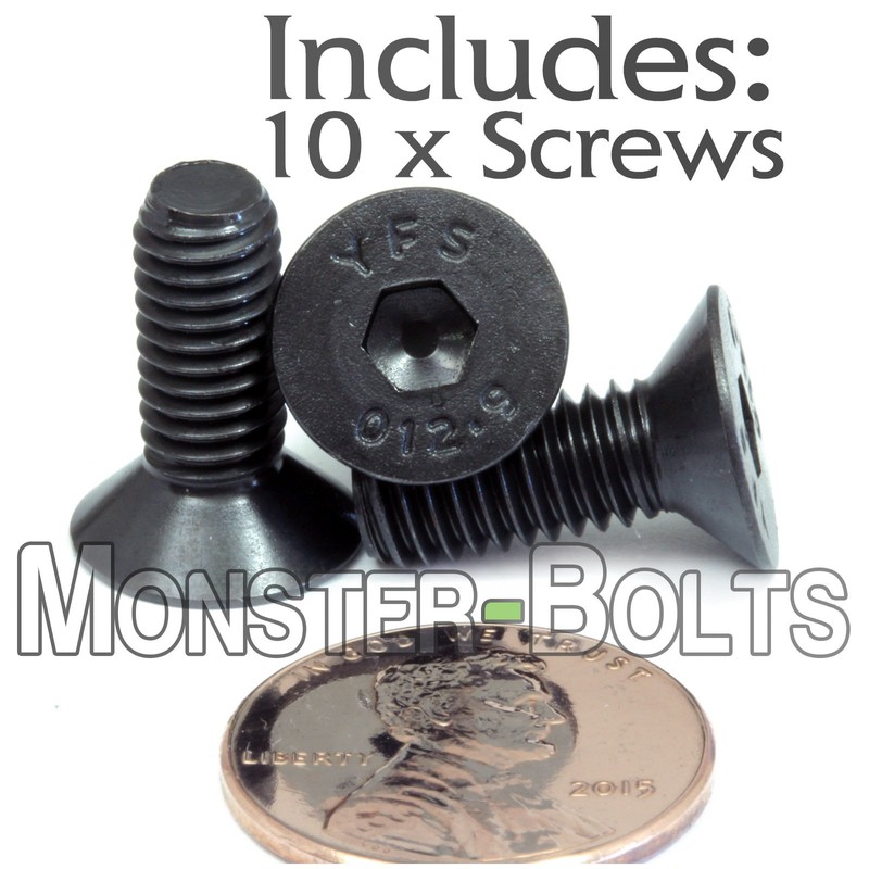 MonsterBolts - M6 x 15mm Flat Head Socket Cap Screws,