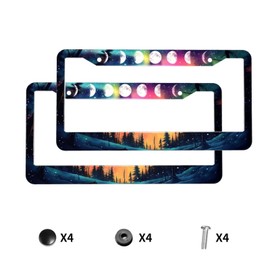 Aurora Forest Moon License Plate Frame 2 Pack, Universal Aluminum License Plate Holder Car Accessories with Screws for Women Men