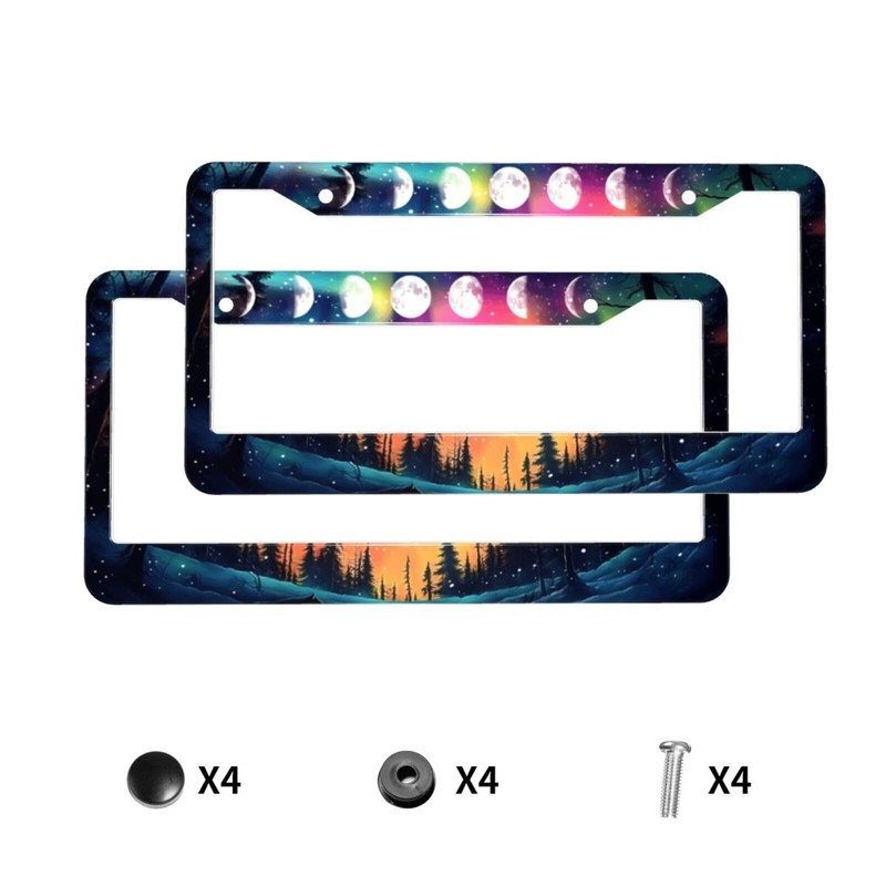 Aurora Forest Moon License Plate Frame 2 Pack, Universal Aluminum