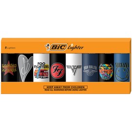 BIC Special Edition Rock Bands Series Maxi Pocket Lighters, Smashing Pumpkins, Foo Fighters, Nirvana, Van Halen, Set of 8 Lighters