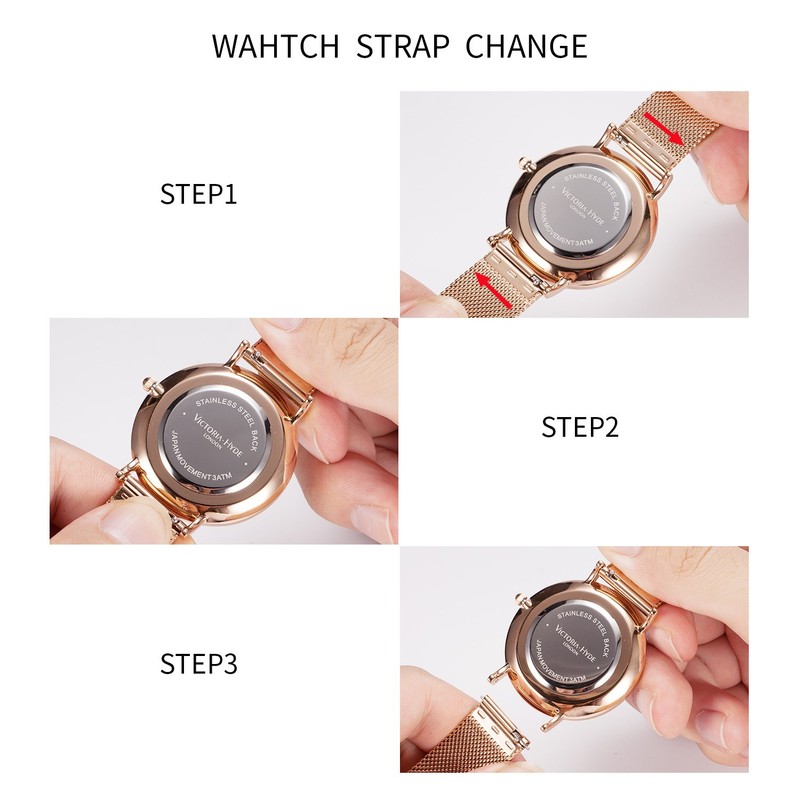 VICTORIA HYDE Fashion Rose Gold Women Watches Analog Quartz Replaceable