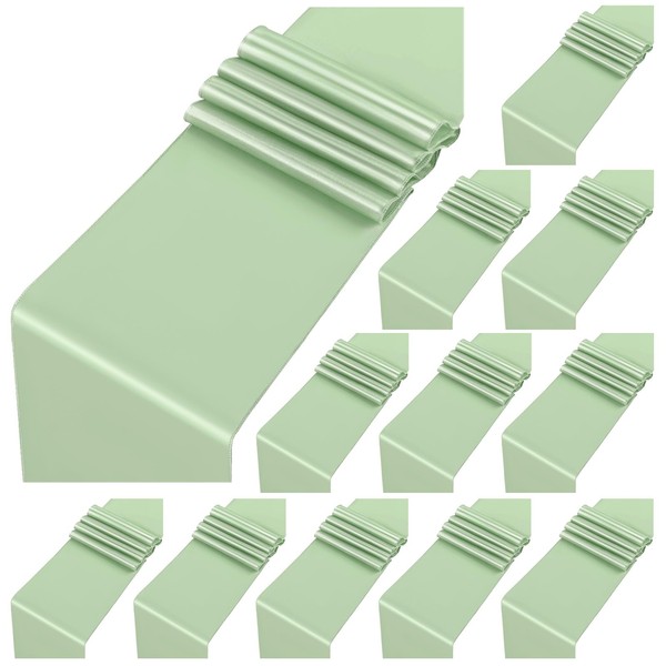 12 Pack Sage Green Satin Table Runner,12 x 108 inch