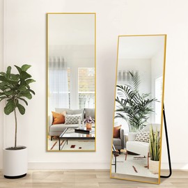 NicBex Full Length Mirror, 60" x 20" Wall Mirror Full Length Wall Mounted Mirror Aluminum Alloy Frame Dressing Mirror for Bedroom/Living Room/Dorm Room Floor Mirror with Stand,Gold
