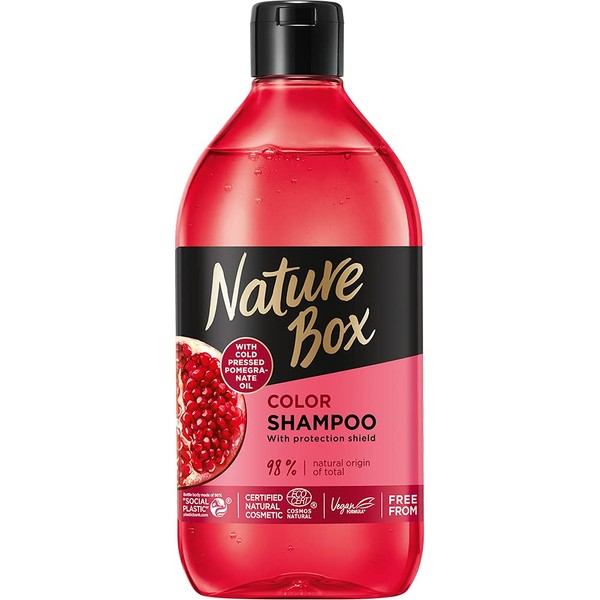 Nature Box Color Protect Vegan Shampoo with 100% Cold Pressed Pomegranate Oil, Silicones and Paraben Free, 385 ml