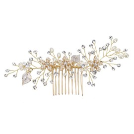 DFsucces Pearl Hair Comb Crystal Hair Accessories Formal Bridal Accessories Wedding Party Bride Headdress Hair Ornaments 1 Piece (Gold)