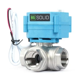 U.S. Solid 3/4" 3 Way Stainless Steel Motorized Ball Valve with Manual Function, T Type Water Shutoff Valve, AC/DC 9-24V