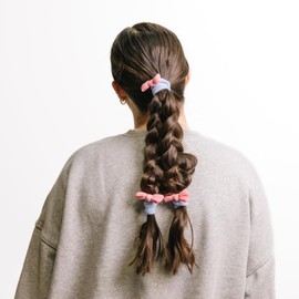 Kaxi, Two Toned Bow Slick Back Ponytails, No Damange Elastic & Stylish, Pack of 3 (Baby Blue & Strawberry Pink)