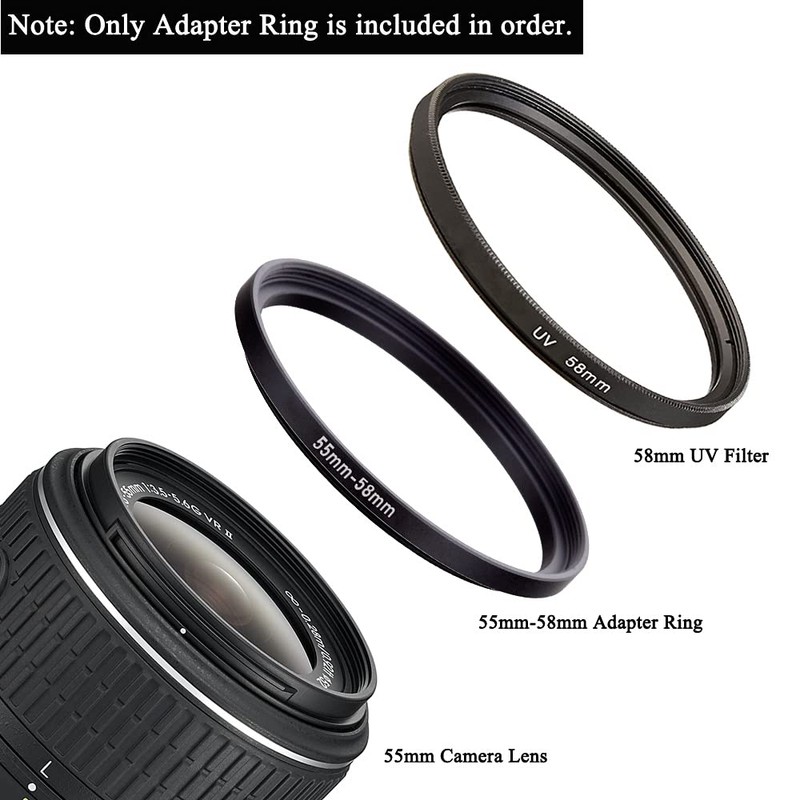 Step Up Ring 55-58mm (55mm Lens to 58mm Filter, Bonnet,