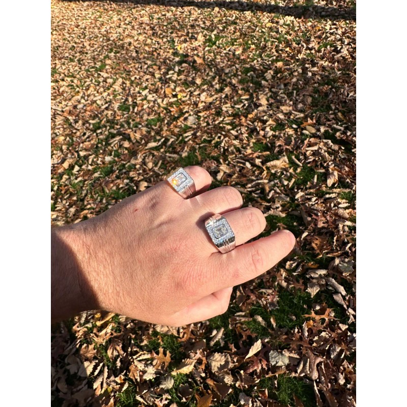 Harlembling Big 2.6ct Emerald Cut MOISSANITE Solitaire Mens Real Solid