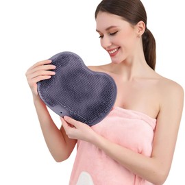 2 Pack Bath & Body Brush, Silicone Scrubber Pad,Cleaning Brush for The Back of The Feet, Wall Mounted Non Slip Suction Cup, Exfoliating Bath Mat, for Adults Men & Women Grey