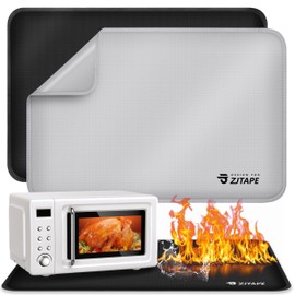 Heat Resistant Underlay – Pack of 2 Heat Resistant Mats 60 x 40 cm, Fireproof Mat for Kitchen Worktops, Heat Protection Mat Non-Slip & Waterproof for Air Fryer (Black + Silver)