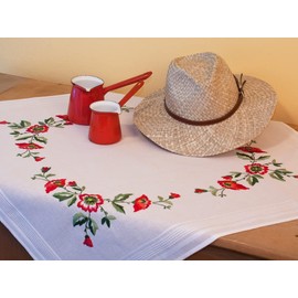 DECO-LINE Poppies 80X80CM Printed Tablecloth Embroidery KIT, WHITE