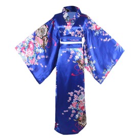 Women's Long Kimono Costume Floral Patten Japanese Geisha Robe Dress OBI Belt Bathrobe Outfit