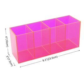 HappyDino Pen Holder for Desk Neon Acrylic Pencil Holder Cup Makeup Brush Storage Organizer for Vanity, Neon Pink