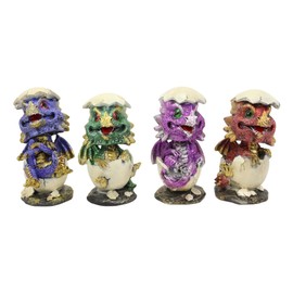 Ebros Gift Set of 4 Whimsical Wyrmling Baby Dragon Egg Hatchlings Bobblehead Figurines in Colorful Metallic Finish Fantasy Medieval Legends Mythical Collectible