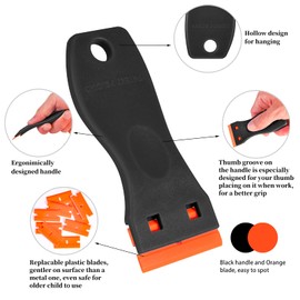 Plastic Razor Blade Scraper, 2 Pack Razor Scraper with 120 Pcs Razor Blades for Removing Glue, Sticker, Decals, Tint from Car Window and Glass（Black）