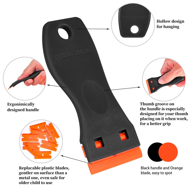 Plastic Razor Blade Scraper, 2 Pack Razor Scraper with 120