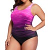 Daci Women Gradient Pink Plus Size One Piece Swimsuit Tummy