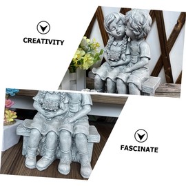 IWOWHERO Boy Girl Kissing Statue Garden Decoration Resin Child Seated Statue Romantic Resin Boy Girl Figurine