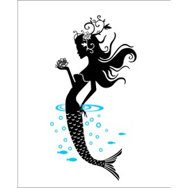 Home Find (Black 32 inches x 16 inches) Mermaid Swimming Out of Water Silhouette Wall Stickers Waterproof Bathroom Shower Room Wall Decals Peel and Stick Self Adhesive Art Decors