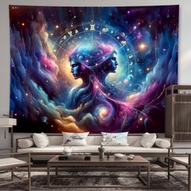 Gemini Tapestry Wall Hanging Zodiac Sign Decoration Aesthetic for Bedroom Living Room Dormitory Suitable for Teen Boy and Girl Who Like Astrology 59x51 Inches