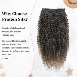 Curly Clip in Hair Extensions for Black Women 6PCS Protein Silk Kinky Curl Hair Extensions, Soft Natural Look, Lightweight, Tangle-Free, Long-Lasting, Easy to Install, Budget-Friendly