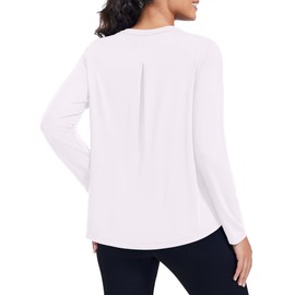 PINSPARK Active Long Sleeve Workout Tops for Women Quick Dry Lightweight Shirts with Back Pleated for Yoga Golf Tennies Camping, White Small