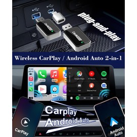 Robofun 2 in 1 Android Car Wireless Adapter, Carplay Wireless Adapter, Car Connect Pro Car Play Wireless for Cars with AA Carplay, Plug and Play, Bluetooth 5.0, Stable Connection without Delay
