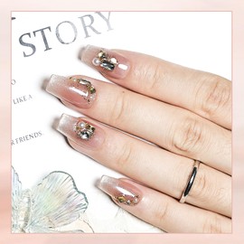 JODSONE Press on Nails Pink Glitter Square Cat Eye Handmade 3D Fake Nail Tips Reuseable Fashionable Design Long Lasting Fit Easy to Create Exquisite Fingertips- Medium