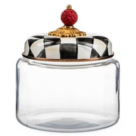 MACKENZIE-CHILDS Courtly Check Kitchen Canister, Decorative Black-and-White Glass Storage Jar with Lid, Small