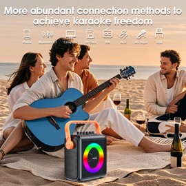Karaoke Machine,8000mAh Portable Bluetooth Speaker with 2 Wireless Microphones for Adults & Kids,Microphone Speaker Set with Lights,Supports for TF Card,AUX in,FM,REC,for Parties,Outdoor,Home (HBL100)