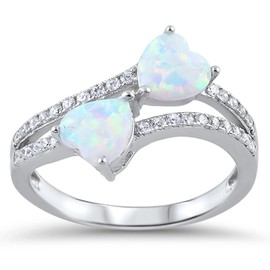 White Simulated Opal Infinity Heart Promise Ring .925 Sterling Silver Band Size 10