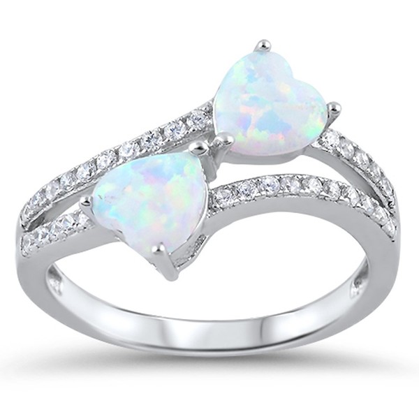 White Simulated Opal Infinity Heart Promise Ring .925 Sterling Silver