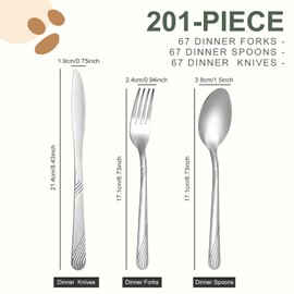 201 Pcs Silverware Set Stainless Steel Flatware Sets Service for 67 Silver Cutlery Set Serving Utensils Set Includes 67 Knife 67 Fork 67 Spoon for Kitchen Dinner Table, Mirror Polished Dishwasher Safe