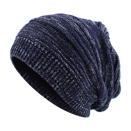 PESAAT Women Cable Knit Beanie Autumn Baggy Men Hat Winter Unisex Knitted Skull Cap (Navy)