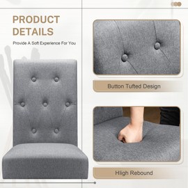 Furmax Ergonomic Dining Chairs Set of 2, Upholstered Fabric Dinning Room Chairs, Button Tufted Kitchen Chairs with Adjustable Wood Legs for Kitchen Living Room (Fabric Grey, 2)