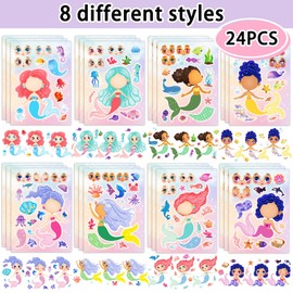Kopokita 24 Sheets 8.3''×5.9'' Make Your Own Mermaid Stickers for Toddlers Kids Party Favors, Make a Face Stickers for Kids Activities Supplies Crafts