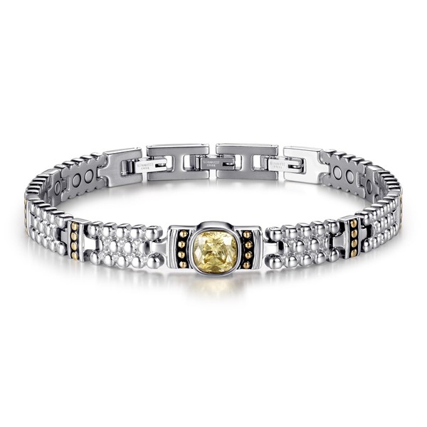 RainSo Women's Bracelet Enique Gemstone Design Magnetic Bracelets Crystal Inlaid Earrings for Women Bracelet with 3 Smart Buckles (Yellow), Metal