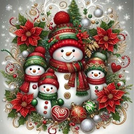 Eiazuiks Christmas Stamping Cross Stitch Kit, Snowman Christmas Counting Cross Stitch Kit for Adult Beginners, Full Line DIYStitching Kit for Home Decor Cross Stitch Patterns 14x14 inches