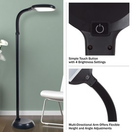 Lavish Home Adjustable LED Floor Lamp with Bendable Neck - Full Spectrum Natural Sunlight LED Lamp for Bedroom and Living Room - Reading, Craft, and Esthetician Light (Black)