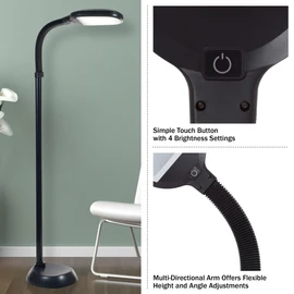 Lavish Home Adjustable LED Floor Lamp with Bendable Neck - Full Spectrum Natural Sunlight LED Lamp for Bedroom and Living Room - Reading, Craft, and Esthetician Light (Black)