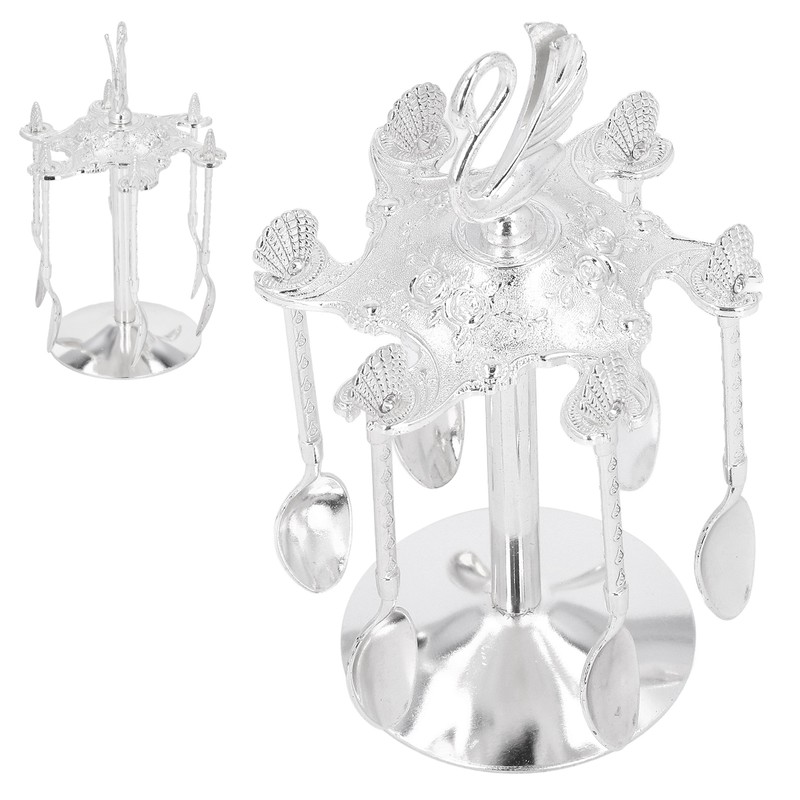 Coffee Spoon Holder Elegant Swan Silver Color Zinc Alloy Rotatable