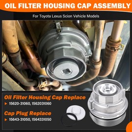15620-31060 Oil Filter Housing Cap Assembly for Toyota Tundra Rav4 4Runner Camry Highlander Tacoma Avalon Sienna Venza Lexus RX350 Oil Filter Housing with Oil Plug Replace 1562031060 15643-31050